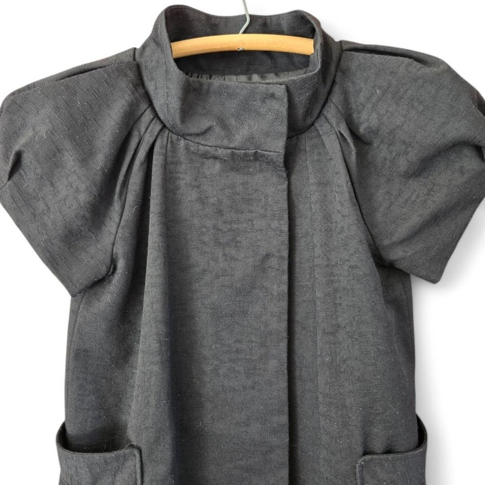 Tcec Womens Small Cloud Sleeve Linen Look Black Dress Bubble Skirt Snap Front - Picture 4 of 9